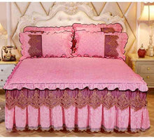 Load image into Gallery viewer, High-grade Bed Skirt Bedding Sets Pillowcases Velvet Thick Warm Lace Bed Sheets 1/3pcs Royal Blue Mattress Cover King Queen size