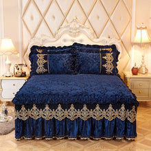 Load image into Gallery viewer, High-grade Bed Skirt Bedding Sets Pillowcases Velvet Thick Warm Lace Bed Sheets 1/3pcs Royal Blue Mattress Cover King Queen size
