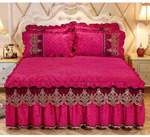 Load image into Gallery viewer, High-grade Bed Skirt Bedding Sets Pillowcases Velvet Thick Warm Lace Bed Sheets 1/3pcs Royal Blue Mattress Cover King Queen size
