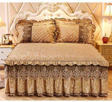 Load image into Gallery viewer, High-grade Bed Skirt Bedding Sets Pillowcases Velvet Thick Warm Lace Bed Sheets 1/3pcs Royal Blue Mattress Cover King Queen size
