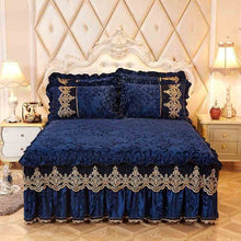 Load image into Gallery viewer, High-grade Bed Skirt Bedding Sets Pillowcases Velvet Thick Warm Lace Bed Sheets 1/3pcs Royal Blue Mattress Cover King Queen size
