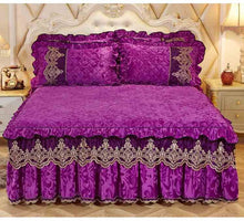 Load image into Gallery viewer, High-grade Bed Skirt Bedding Sets Pillowcases Velvet Thick Warm Lace Bed Sheets 1/3pcs Royal Blue Mattress Cover King Queen size
